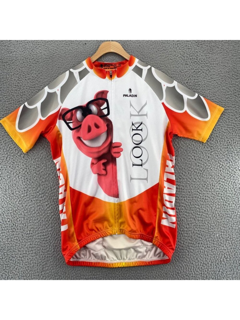 Paladin Jersey Mens Medium Orange White Cartoon Animal Pig Cycling Zip Active*
